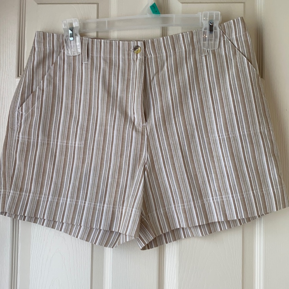 Kim Rogers Tan Vertical Stripe Shorts